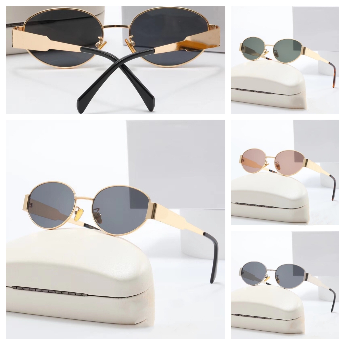 Womens Oval Frame Designer Sunglasses 40235 Women Metal Mirror Legs Green Lens Sunglasses Retro Small Round Frame Sexy Little Women 40194 Glasses