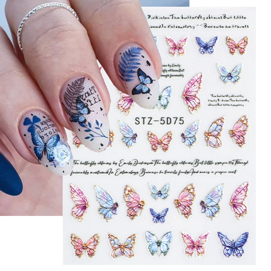 Holographics Gradient Colorful 5D Butterfly Nail Art Stickers Adhesive Sliders DIY Nail Transfer Decals Foils Wraps Decoration