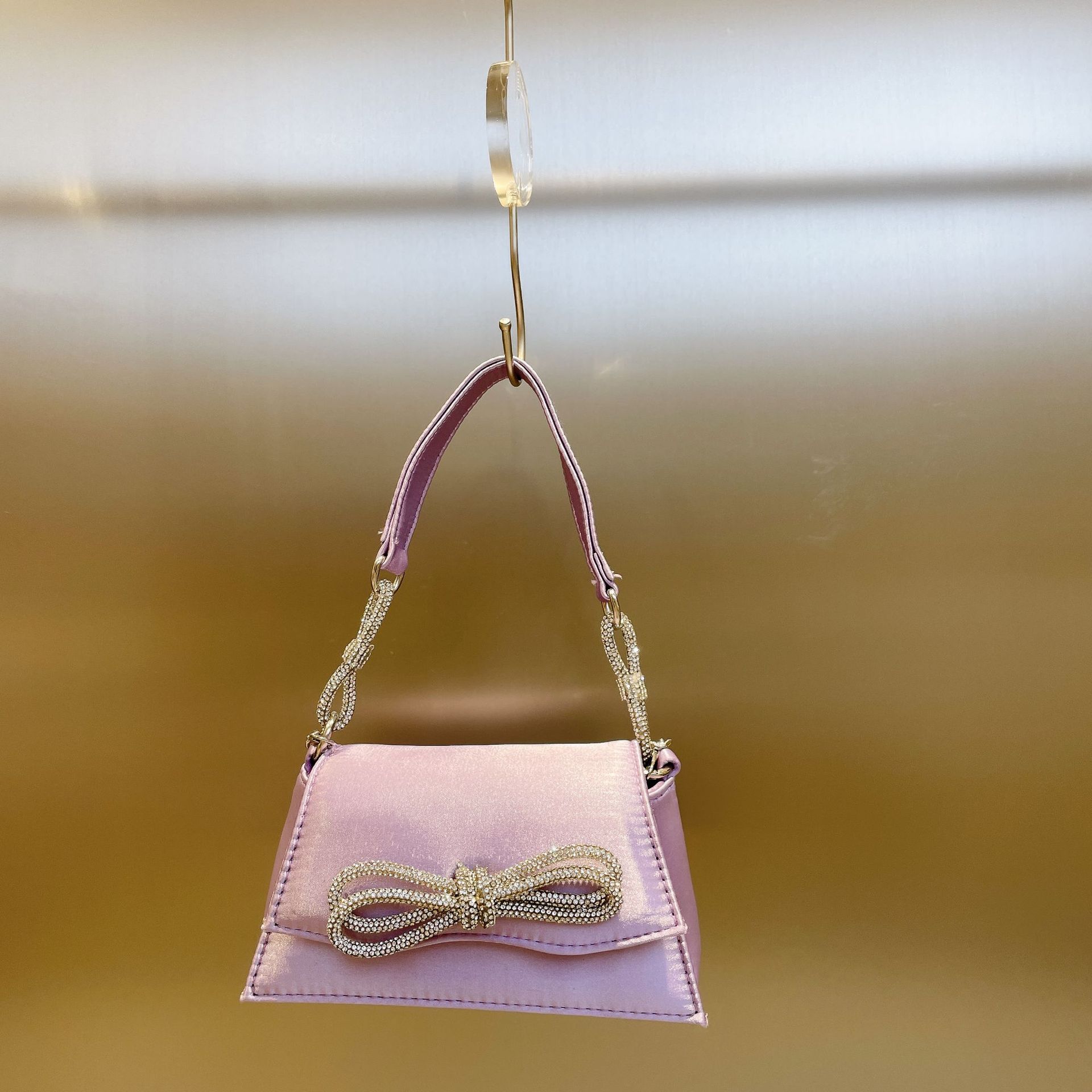 XIYUAN 20 Colors Lady Chic Rhinestone Bow Handbags Designer Glittering Stones Tote Bag Satin Evening Clutch Purse Prom Handbag