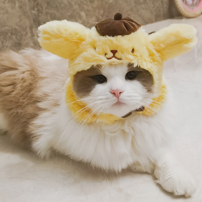 Funny Cat Headgear Cute Headwear Cap for Cats Cape Warm Plush Pet Hat Christmas Cosplay Costumes Props Photo Kitten Supplies