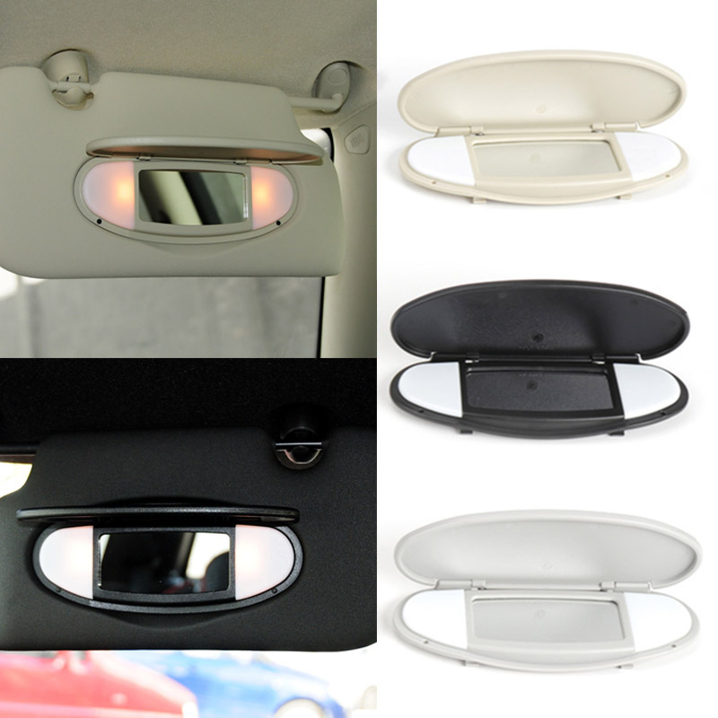 Car Interior Front Roof Sun Visor Makeup Mirror With Light Cover For MINI Cooper S One JCW R55 R56 R57 R59 R60 2007-2014 661b3