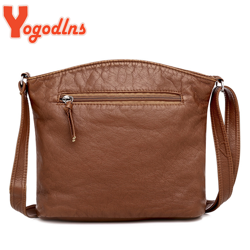 Yogodlns Soft PU Leather Shoulder Bag Women Retro Messenger Bag Double Zipper Female Crossbody Bag Big Capacity Daily Handbag