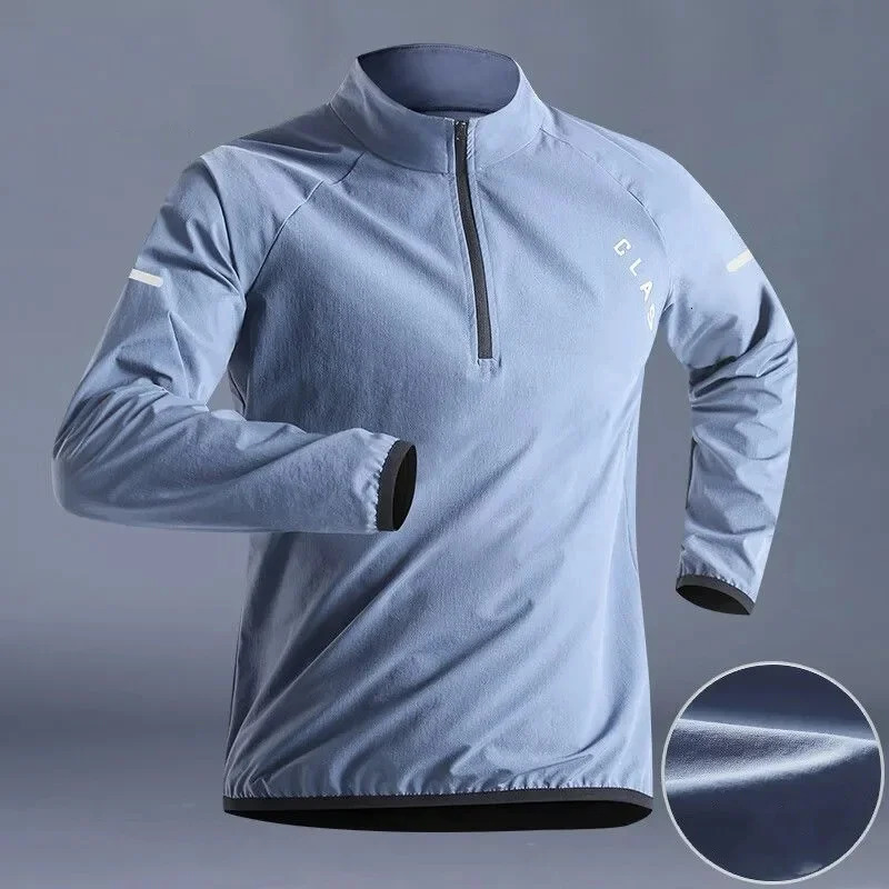 Quick Drying Clothes Men Autumn Sports Tshirt Stand Neck Loose Long Sleeved Outdoor Running Tracksuit Breathable Half Zip Top 240620