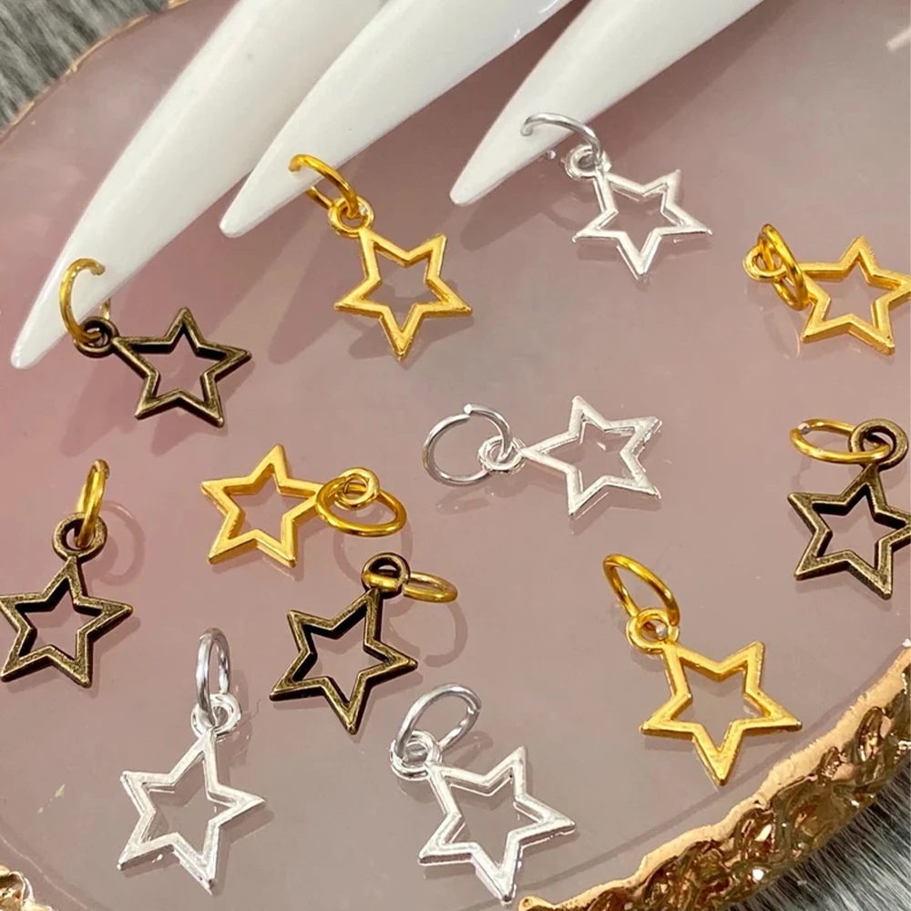 100Pcs Hollow Star Nail Art Charms 3D Metal Gold Silver Star Nail Dangle DIY Piercing Jewelry DIY Pendant Manicure Accessories