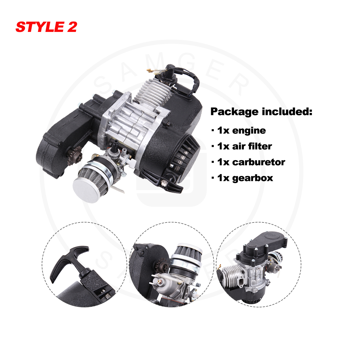 Samger 49cc 2-Stroke Pocket Bike Engine Motorcycle Engine Motor Air Filter Pullstart Quad Pocket Bike Cross Bike ATV