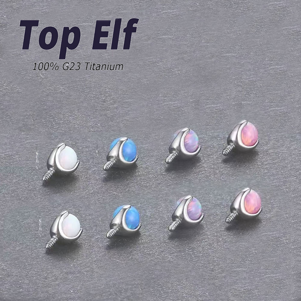G23 Titanium 16G Round Opal Dermal Anchor Top Helix Cartilage Nose Stud Piercing Industrial Piercing Ear Piercing Body Jewelry