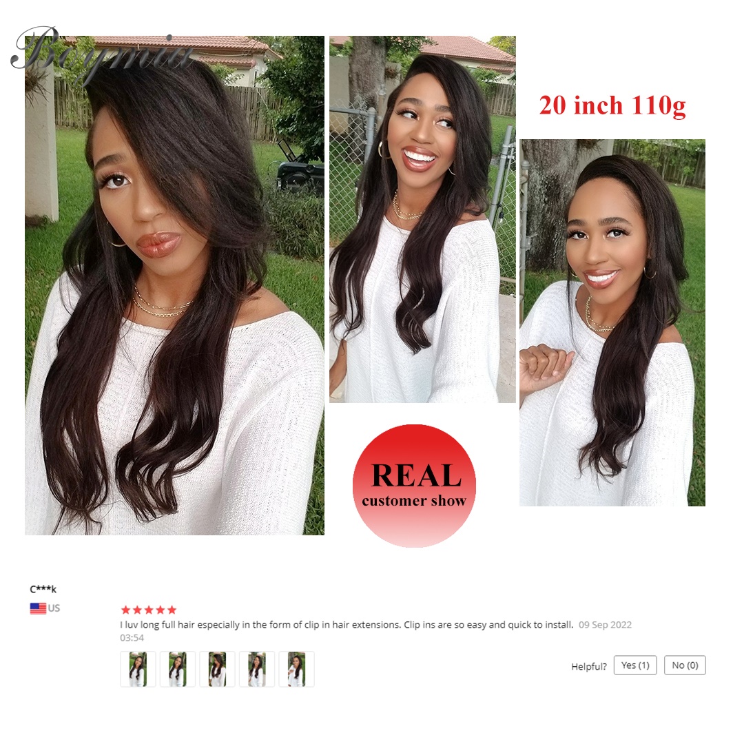 Boymia Clip In Human Hair Extensions Straight 16"-24" hine Remy Natural Blonde Clip In Full Head 6pcs Set Weft Hair Pieces 494a2