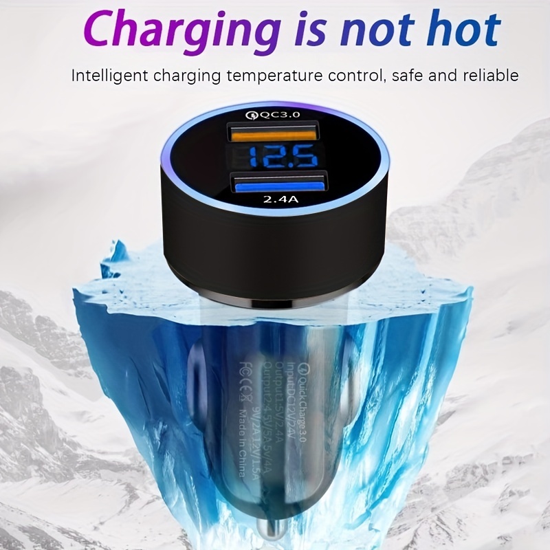 Qc3.0 Digital Display Charger Car + 2.4A Fast Charge Applicable to Various Mobile Phone Protocols Car Charger smile + + +