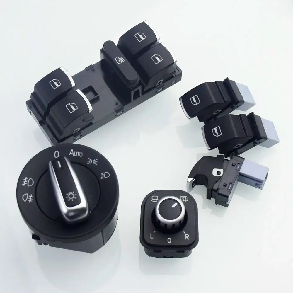 Car Chrome Headlight Switch+Chrome Power Side Mirror Switch For VW Golf Jetta 5 6 Passat B6 Touran Tiguan Scirocco Amarok