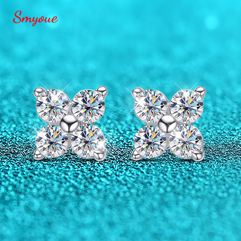 Smyoue 0.8CTTW Full Moissnaite Stud Earrings for Women 4 Stones Classic S925 Sterling Silver Earring with GRA Wedding Jewelry