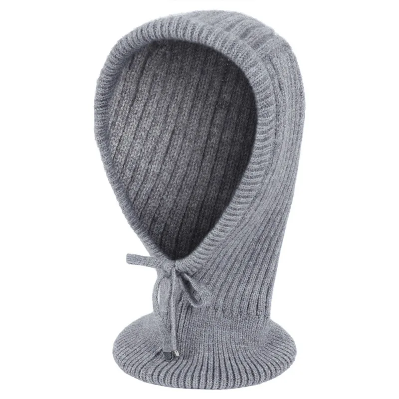 Autumn Winter Beanie Hats for Women Girls Warm Hooded Scarf 2-in-1 Balaclava Knit Skull Cap with Drawstring 1157f
