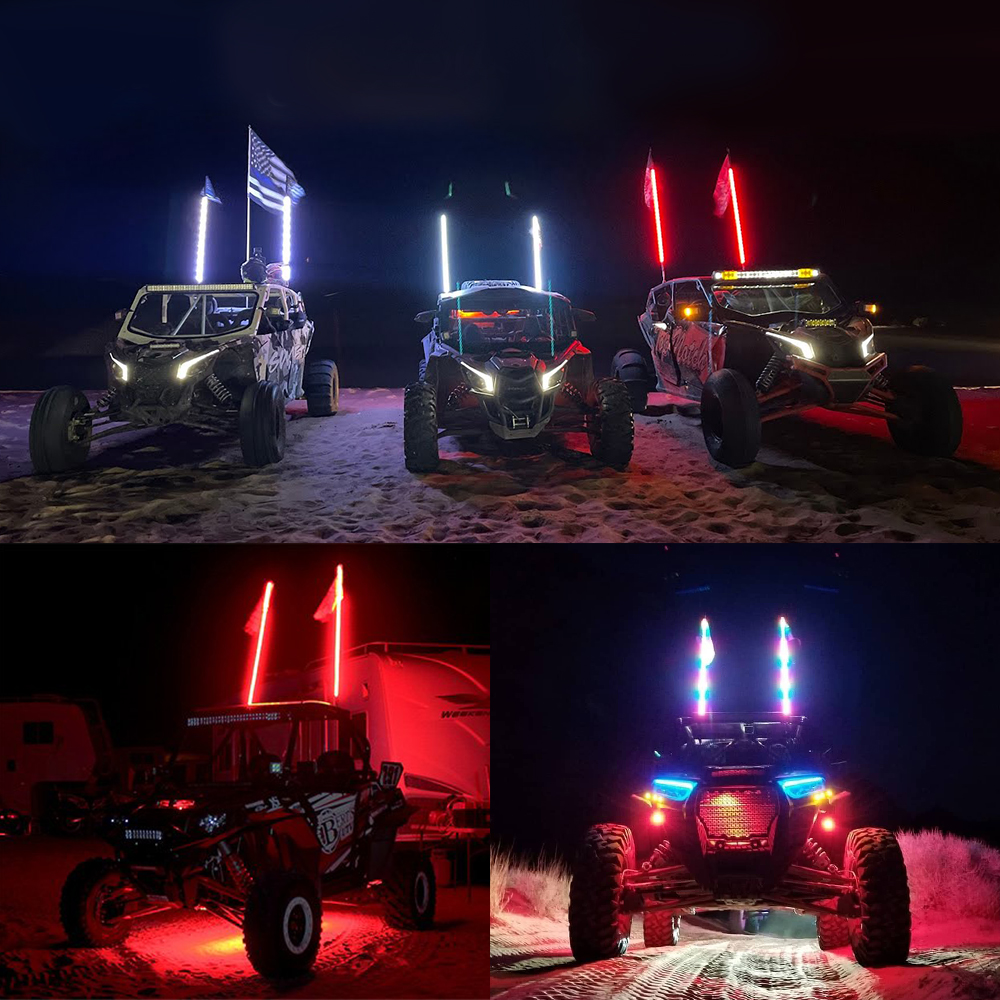 OKEEN 2/3FT LED Whip Light Universal RGB LED Flagpole Lamp Colorful Antenna Driving Decorative Light For Car SUV ATV UTV RZR 12V