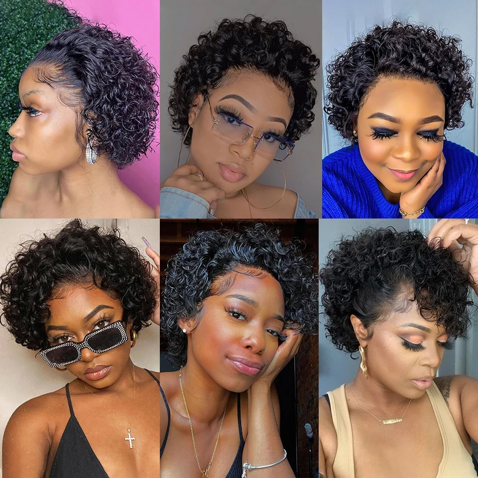 Pixie Cut Wig Human Hair Curly 13x1 Transparent Lace Wig 8inches Pre-Plucked Short Bob Human Hair Wig for Women Natural Hairline ab1b2 5 3c908