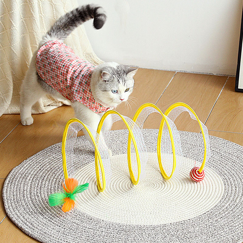 Funny Cat Toys Foldable Tunnel Hanging Feather Mouse Sisal Ball Elastic Mesh Indoor Interactive Play Kitten Toys Pet Supplies