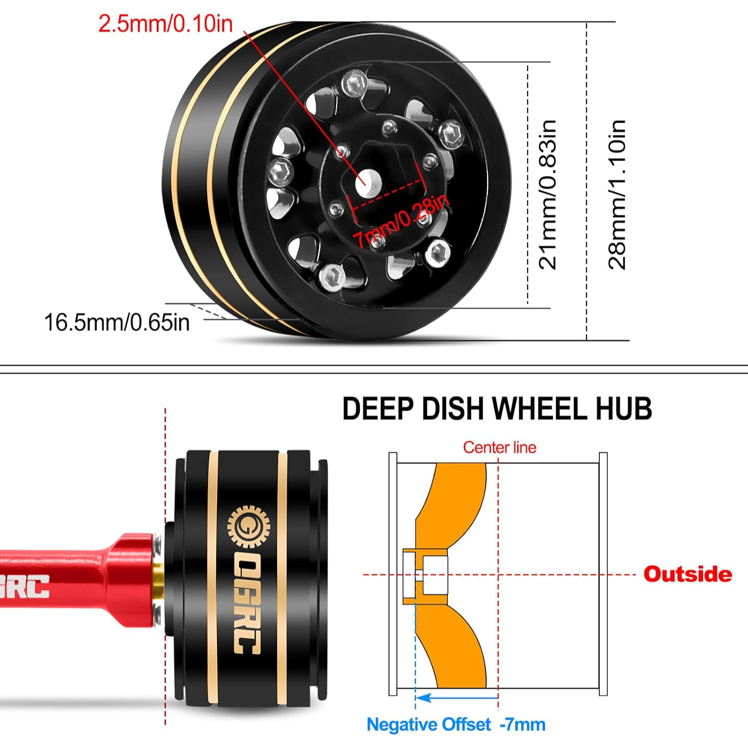 OGRC 1.0 RC Wheels Brass Negative Offset 7mm Wheels for SCX24 C10 JLU Deadbolt Gladiator Bronco 1/24 Crawler Car Upgrade- 47g/pc a28ce 5 8bc30