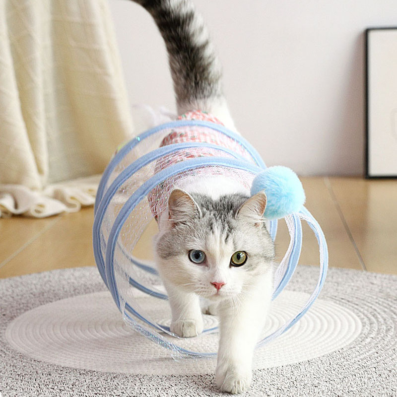 Funny Cat Toys Foldable Tunnel Hanging Feather Mouse Sisal Ball Elastic Mesh Indoor Interactive Play Kitten Toys Pet Supplies