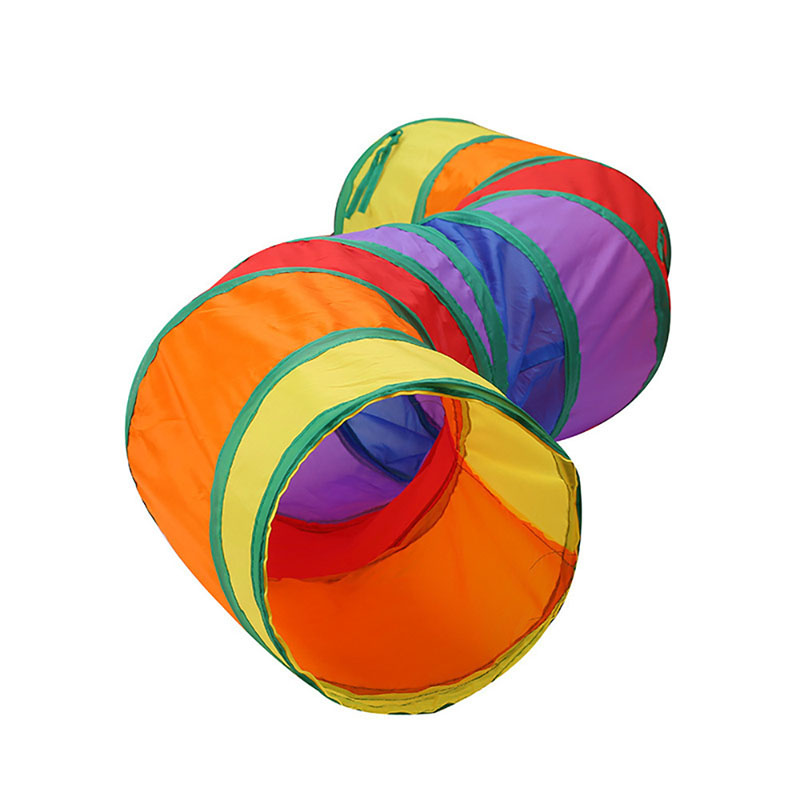Funny Cat Toys Rainbow Color Foldable Cat Tunnel Indoor Kitten Interactive Play Channel Hanging Bell Plush Ball Pet Supplies