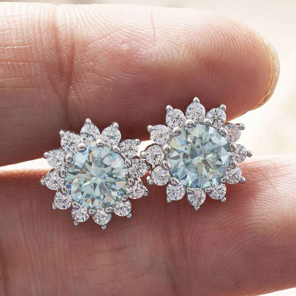 Moissanite Ddmysmile Flower ddmysmile Shape 1Ctx2 Earrings For Women Lab Grown Dia Ear Studs Sterling Sier Fine Jewelry Gift Smile