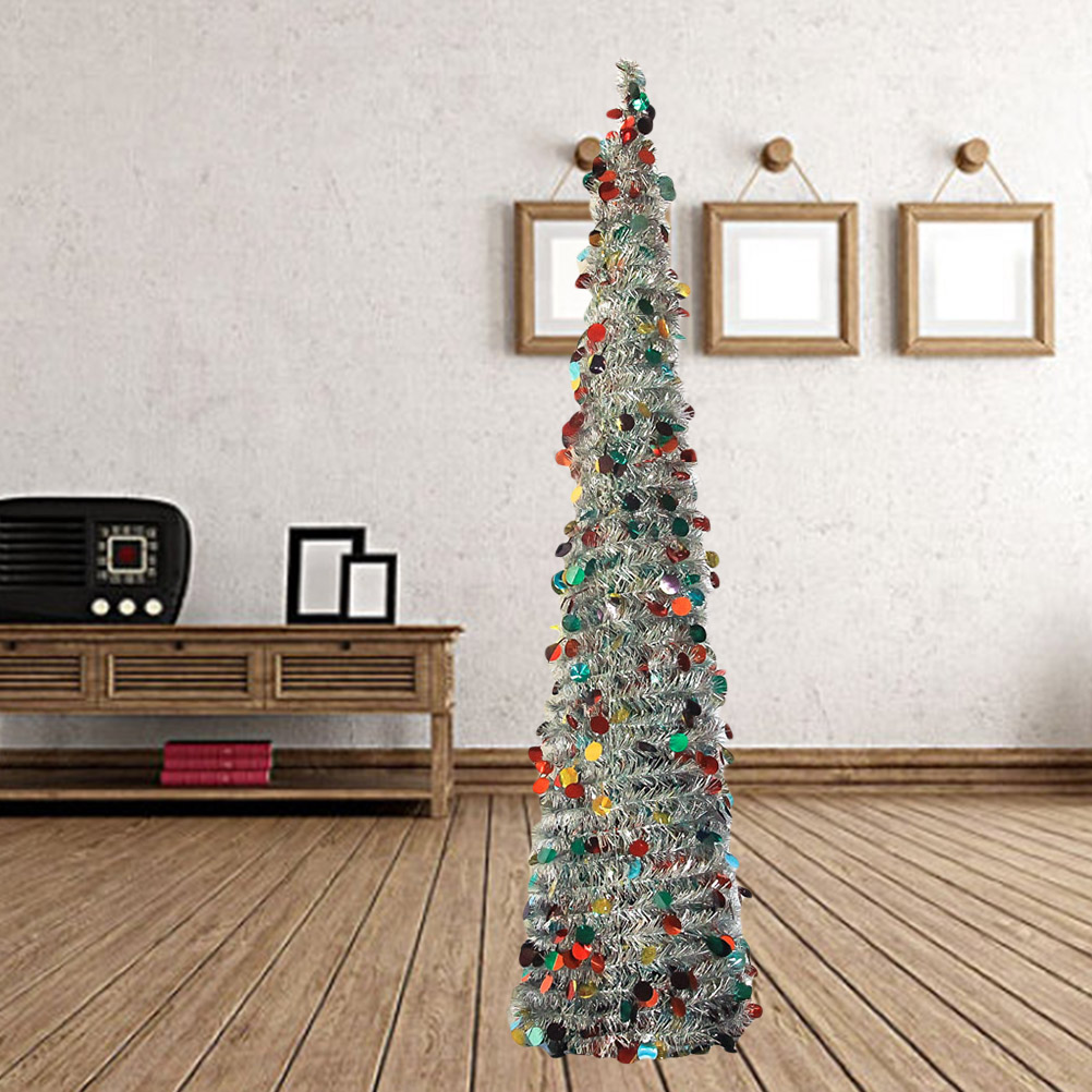 Christmas Tree: Xmas Collapsible Tinsel Trees Sier Sequin Holiday Tree for Small Spaces Apartment Fireplace Party Home Office smile : : :