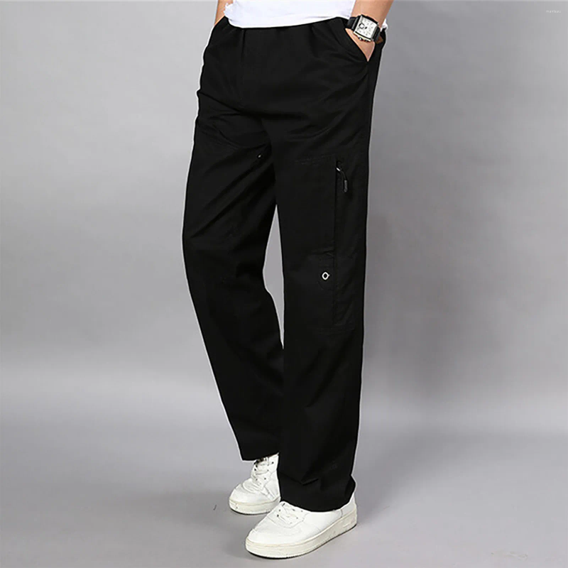 Men's Pants Cargo For Men Fleece Lined Sweatpants Open Bottom Straight Leg Loose Fit Baggy Athletic Jogger Pant