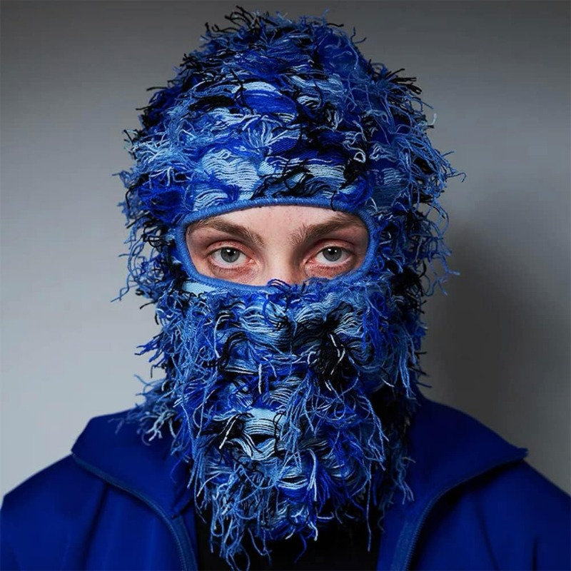 Distressed Knitted Full Face Ski Hipop Unisex Shiesty Outdoor Mask Camouflage Balaclava Fleece Fuzzy Beanies