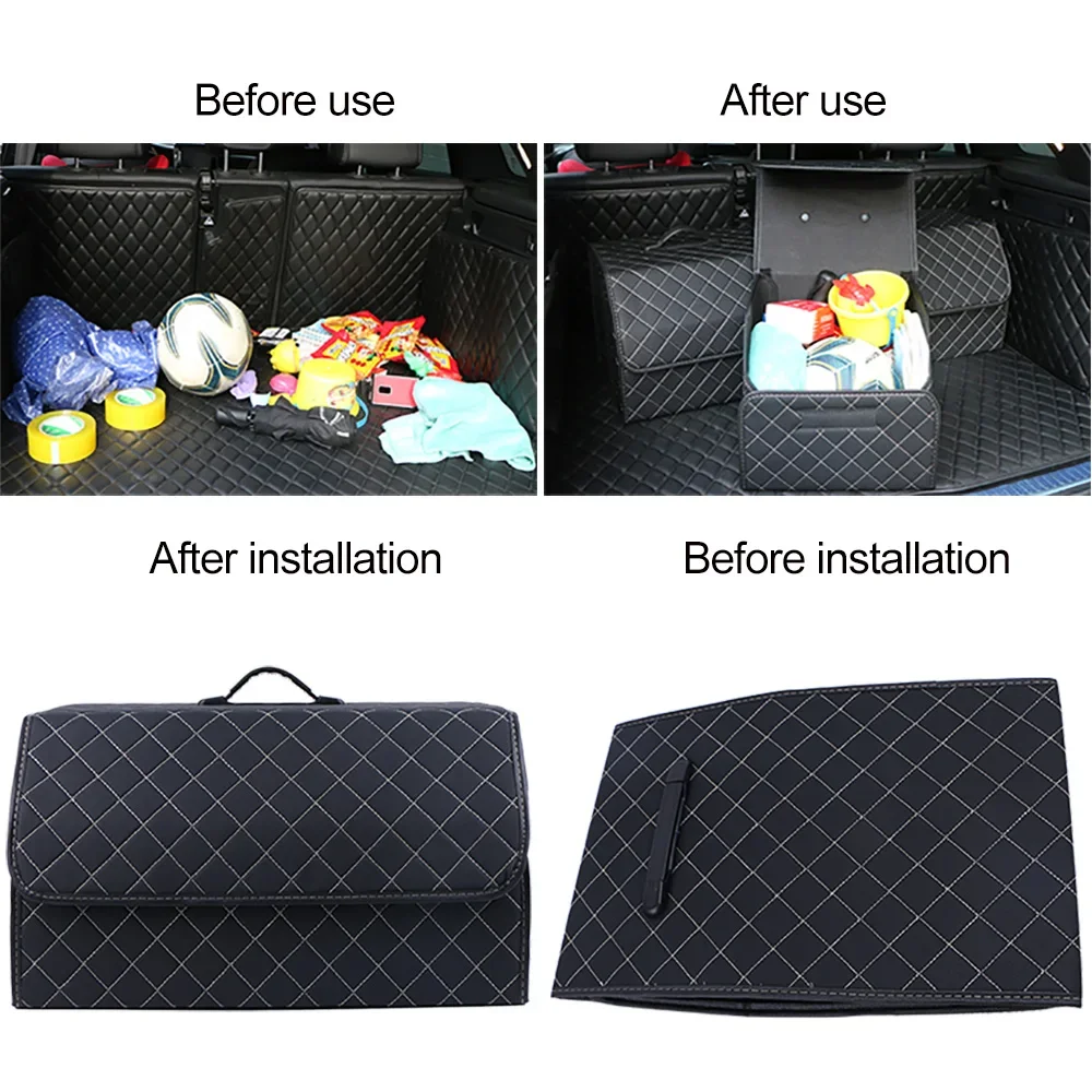 Box Storage Car ddmysmile Trunk Large Capacity Multiuse Tools Storage Bag Leather Folding For Emergency Storage Box Car Accessories Smile