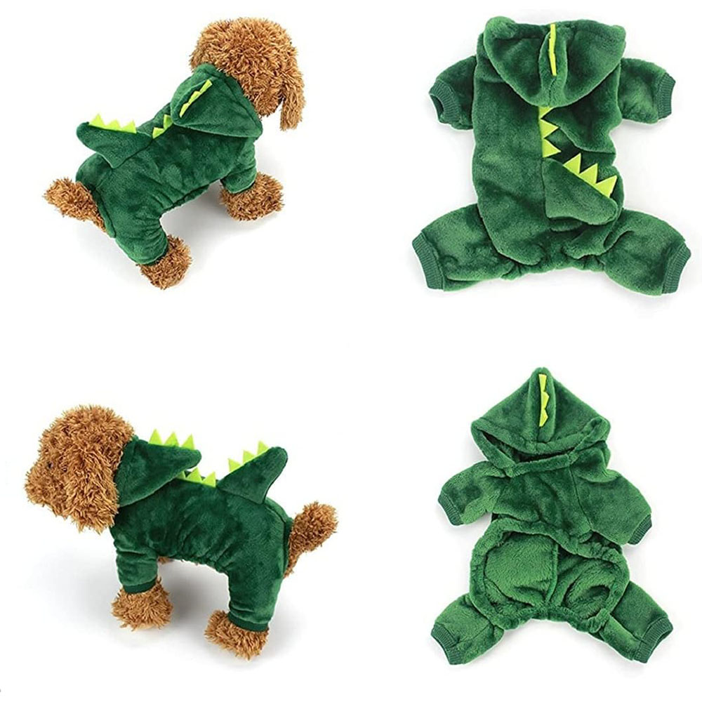 Halloween Cat Costume Dinosaur Cat Hoodies Small Dog Warm Jacket Cat Christmas Costume Pet Clothes for Puppy Kitten Red Green