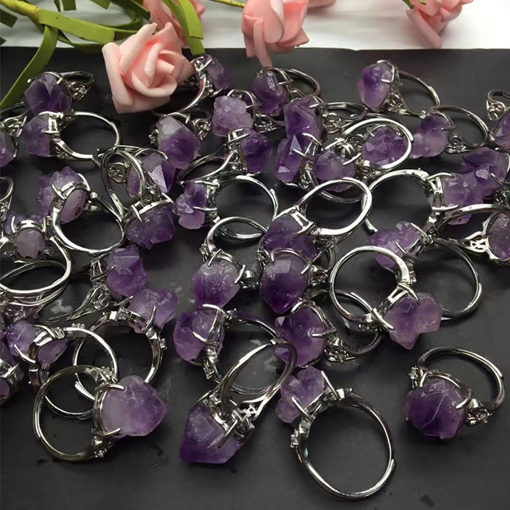 1Pc Irregular Natural Raw Lavender Amethyst Adjustable Ring Chakra Energy Crystal February Birthstone Birthday Gift Jewelry