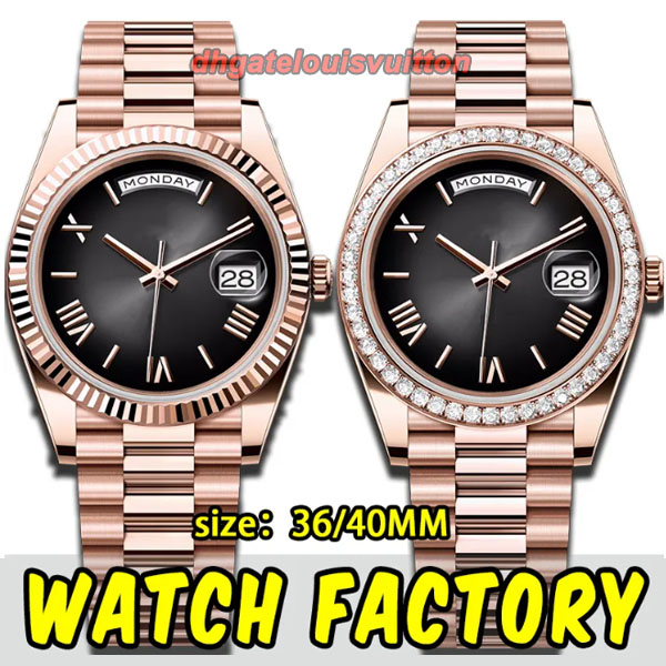 Mens Designer Watches High Quality Day Date AAA Top Rose Gold Diamond Ring 41/36mm Automatic Mechanical Watch 904L Stainless Steel Sapphire Waterproof With Box