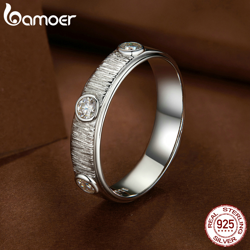 Bamoer 925 Sterling Silver Eternity Love Moissanite Men Ring Engagement Wedding Band for Men Platinum Plated Fine Jewelry MSR032