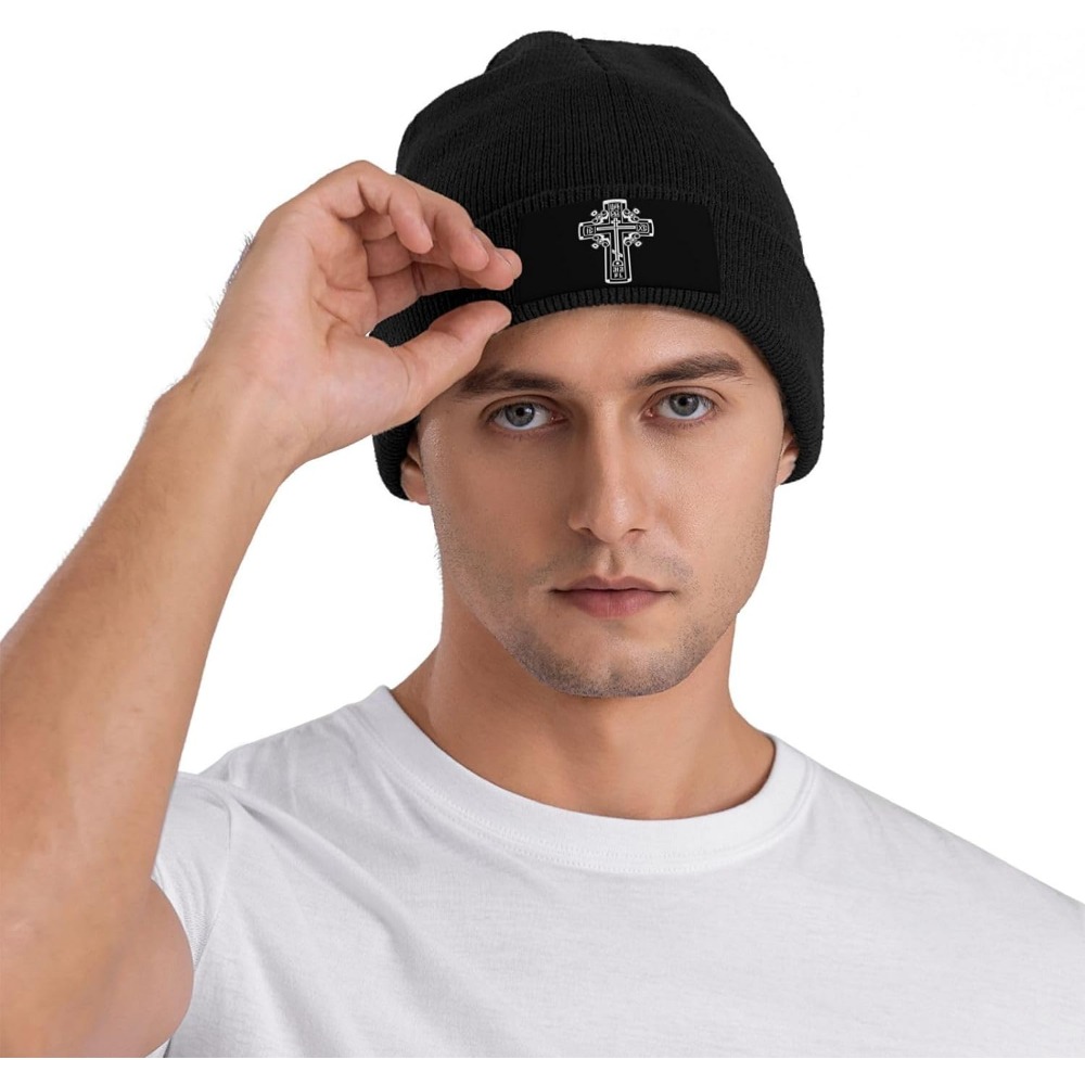 Beanie,Orthodox Christian Cross Beanie Women Skull Cap Men Knit Winter Slouchy Knitted Hat Black