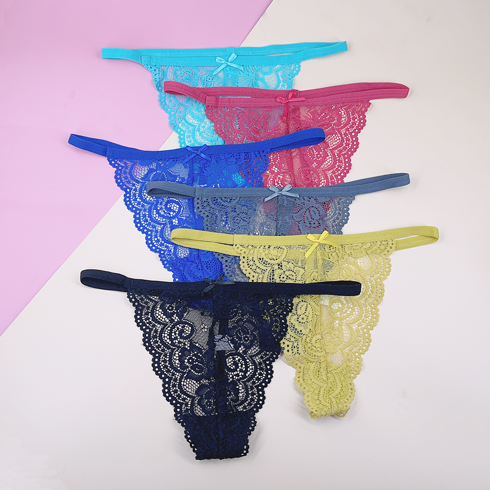 Arrival 5 Pcs New Sexy Lingerie Solid ddmysmile Color Red Lace Transparent G-String Panties T-Back Thongs Smile