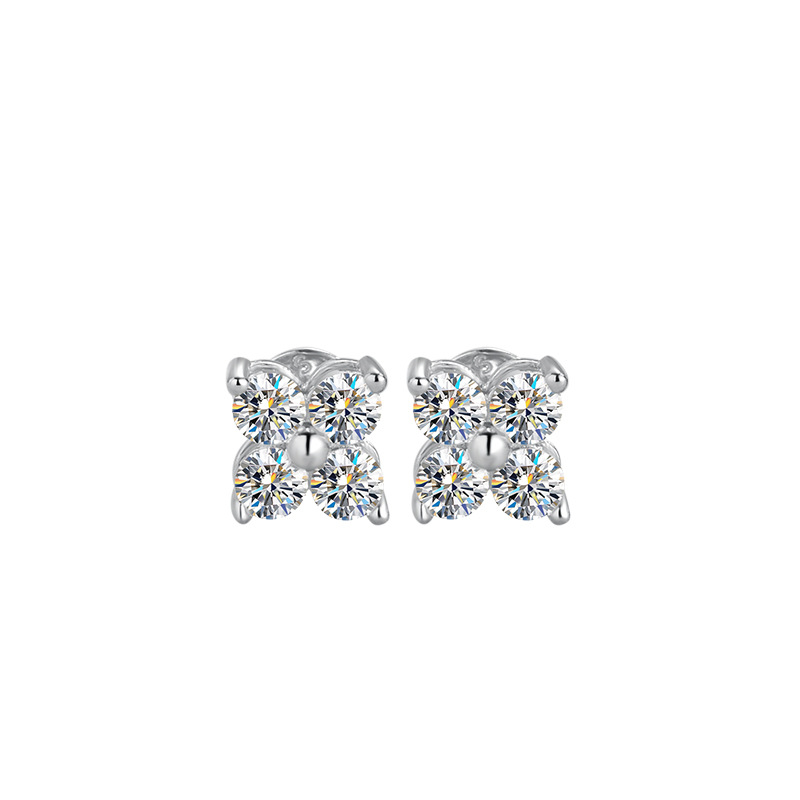 0.8ct Clover Moissanite Stud Earrings Women 925 Sterling Silver Flower Moissanite Ear Studs Pass Diamond Tester Rose Gold Plated