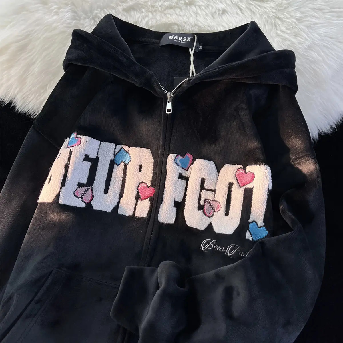 Pure cotton American embroidered hoodie men and women street trend casual sweatshirt Y2K oversized loose jacket top 240619