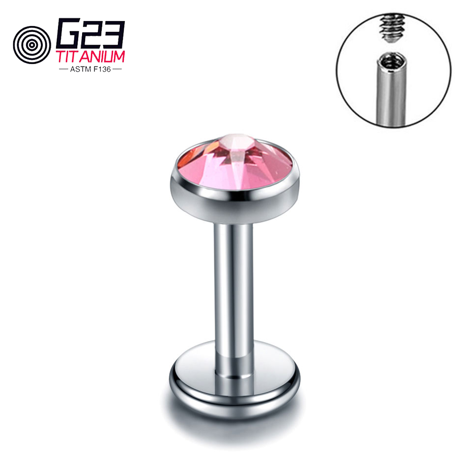 G23 Titanium Internally Thread Labret Piercing CZ Gem Orelha Cartilage Tragus Nose Earing Lip Stud Piercing Helix Body Jewelry