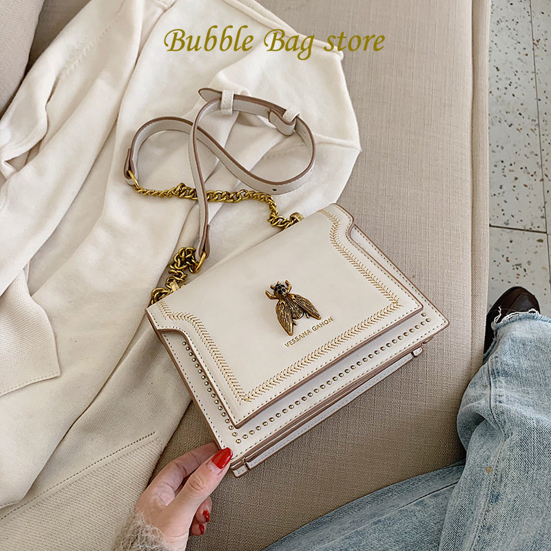 Luxury Brand Women Handbag 2022 New Retro Bee Female Shoulder Bag Simple High Quality Leather Designer Crossbody Bags