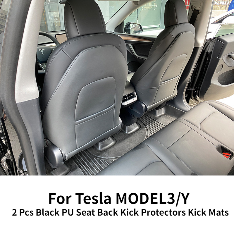 For Tesla Model 3 Model Y 2023 Black Red White PU Leather Seat Back Kick Protectors Kick Mats Full Surrounded Seatback Covers