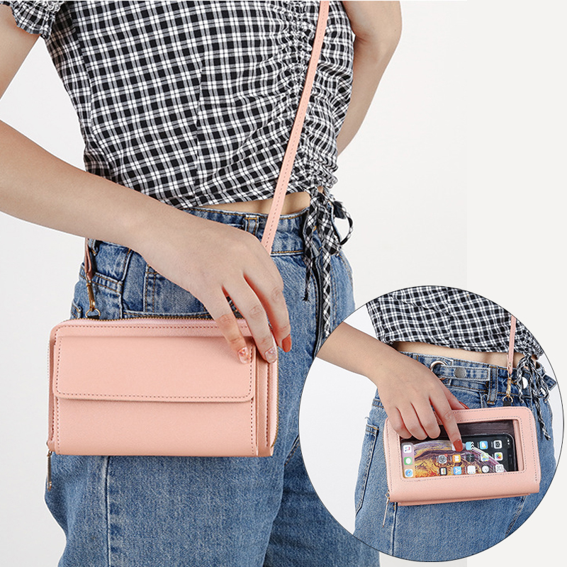 New Touch Screen Phone Women's Bag PU Leather Crossbody Shoulder Strap Purses Handbag for Women Long Wallet transversal feminina