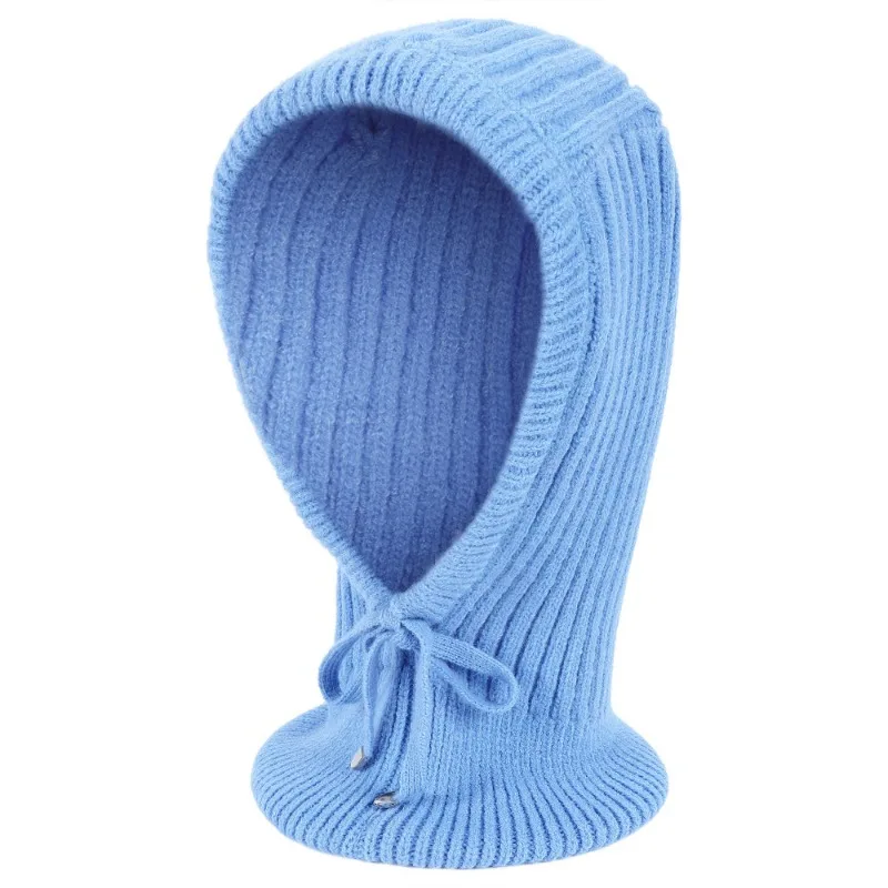 Autumn Winter Beanie Hats for Women Girls Warm Hooded Scarf 2-in-1 Balaclava Knit Skull Cap with Drawstring 1157f