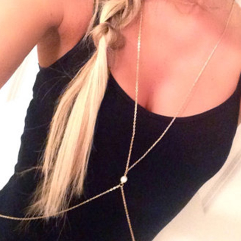 Simple Pearl Cross Chest Bra Belly Body Chain For Women Sexy Boho Bikini Beach Waist Chain Body Jewelry Wedding Accessories Y027