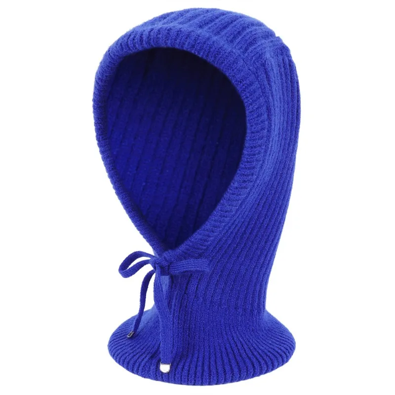 Autumn Winter Beanie Hats for Women Girls Warm Hooded Scarf 2-in-1 Balaclava Knit Skull Cap with Drawstring 1157f