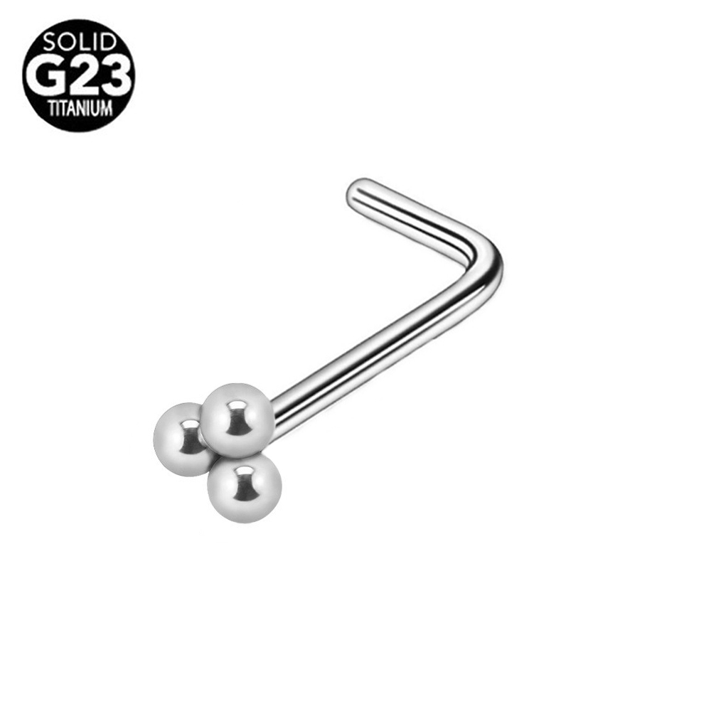 G ASTM F Titanium L Shape Three Balls Nose stud Piercings wholesale Pircings Jewelry 5