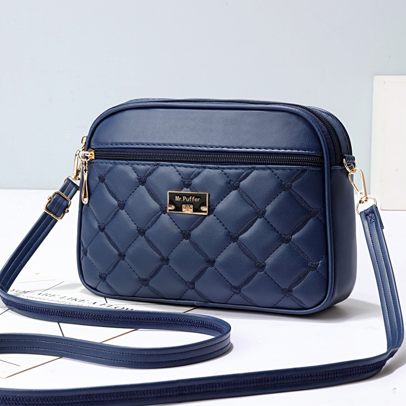 2024 Women New One Shoulder Small Square Handbag Cross Border Foreign Trade Lingge PU Crossbody Versatile Small Messenger Bag