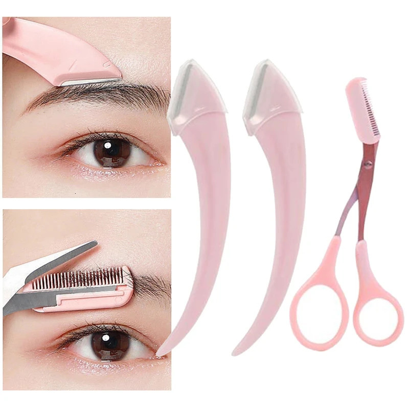 Karsyngirl 1/2/3Pcs Eyebrow Trimming Knife Eyebrow Face Razor For Women Eyebrow Scissors With Comb Brow Trimmer Scraper 240625