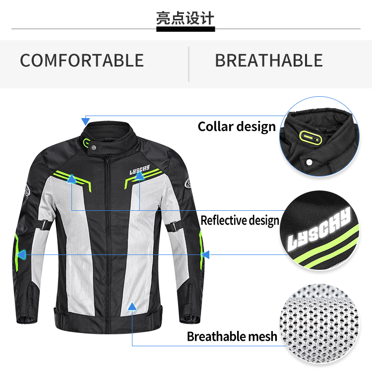 LYSCHY Motorcycle Summer Jacket Men's Motorcycle Jacket Motocross Motorcycle Mesh Jacket Body Armor Moto Equipment For Cycling