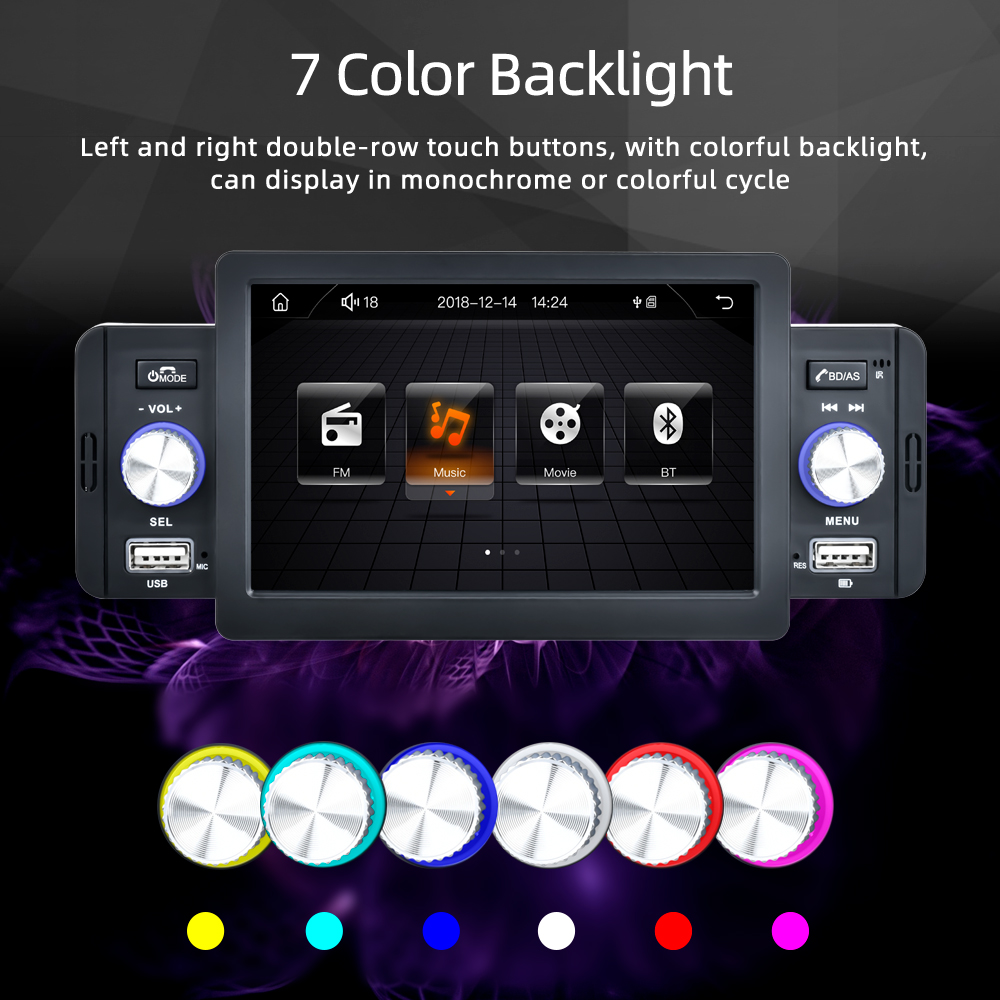 REAKOSOUND 1 Din Car Stereo Radio 5.1'' Touch Screen Carplay Universal Car Multimedia Player with Bluetooth FM Radio Receiver