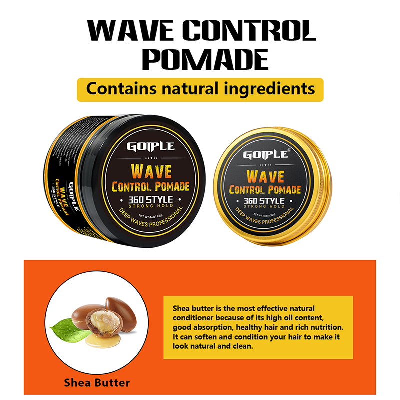 GOIPLE Long-Lasting Male Wavy Hair Gel Styling Clay Deep Waves Cream with Brush Silky Cap Wave Control Pomade 360 for Black Men