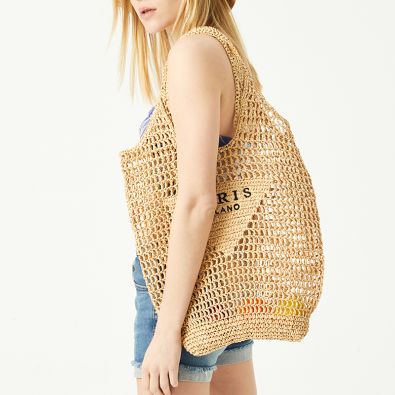 Casual Hollow Straw Women Shoulder Bags Designer Letters Handbags Paper Woven Large Tote Bag Handmade Summer Beach Purses 2023