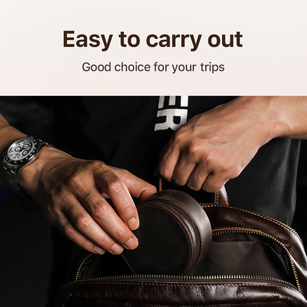 CONTACTS FAMILY Retro Single Watch Box Case for Men Genuine Leather Watch Roll Organizer Travel Jewelry Display Boxes Best Gift