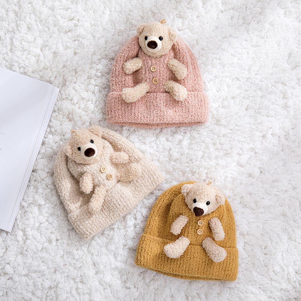 Cute Solid Color Autumn Winter Soft Bonnet Hats Headwear Bear Warm Hat Knitting Cap 22174 5 99394